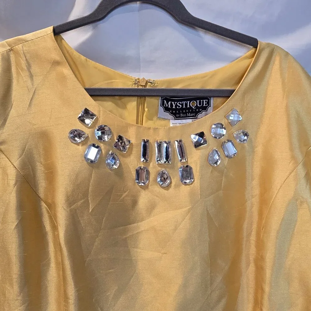 Vintage Mystique Collection By Ben Marc Dress Gold Size 20 Gems Church Dress - Picture 3 of 8